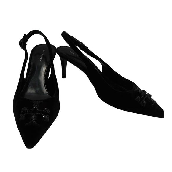 Tory Burch Women's Black Eleanor Velvet Slingback Pumps - Size 7.5 Shoes - Picture 2 of 14